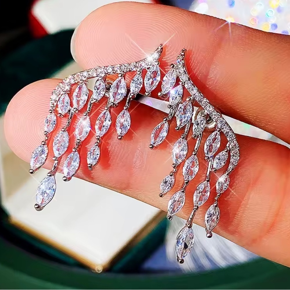 Marquise Cut Crystal Waterfall Silver Earrings - Picture 4 of 8